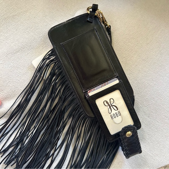 NWT HOBO Black Fringe Phone Wallet Wristlet Clutch